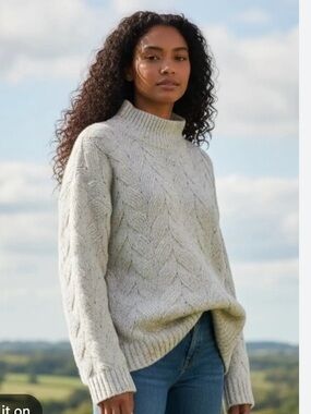 Joie Flecked Cable Knit Mock Neck Tunic Sweater
